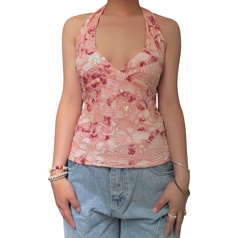 Sexy Deep V Neck Beach Tank Tops Women y2k Coquette Summer Sequins Patchwork Sleeveless Vest Vacation Backless Beach Tops - Image 14