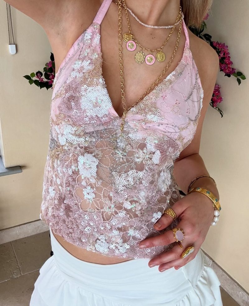 Sexy Deep V Neck Beach Tank Tops Women y2k Coquette Summer Sequins Patchwork Sleeveless Vest Vacation Backless Beach Tops - Image 15