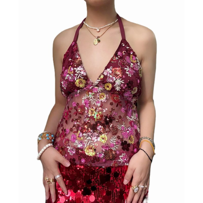 Sexy Deep V Neck Beach Tank Tops Women y2k Coquette Summer Sequins Patchwork Sleeveless Vest Vacation Backless Beach Tops - Image 17