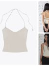 ank air multi-color lace up neck vest with cherry pink suspender and hollowed out back design for women's summer