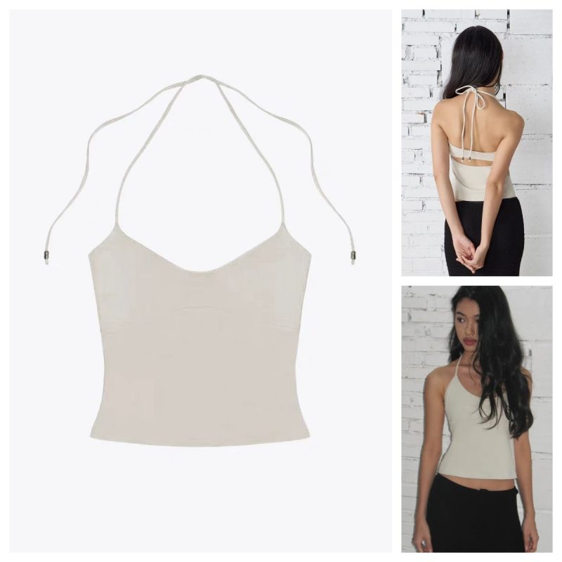 ank air multi-color lace up neck vest with cherry pink suspender and hollowed out back design for women's summer