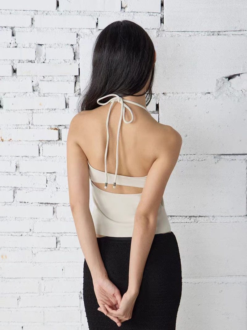 ank air multi-color lace up neck vest with cherry pink suspender and hollowed out back design for women's summer - Image 2