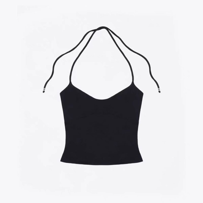 ank air multi-color lace up neck vest with cherry pink suspender and hollowed out back design for women's summer - Image 5