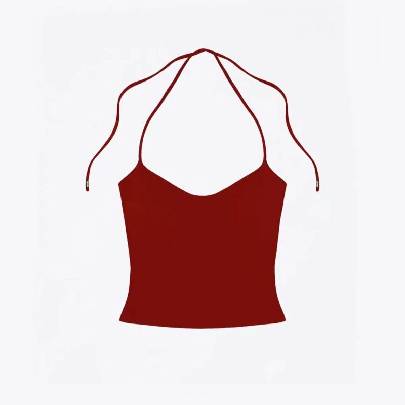 ank air multi-color lace up neck vest with cherry pink suspender and hollowed out back design for women's summer - Image 6
