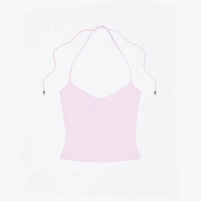 ank air multi-color lace up neck vest with cherry pink suspender and hollowed out back design for women's summer - Image 7