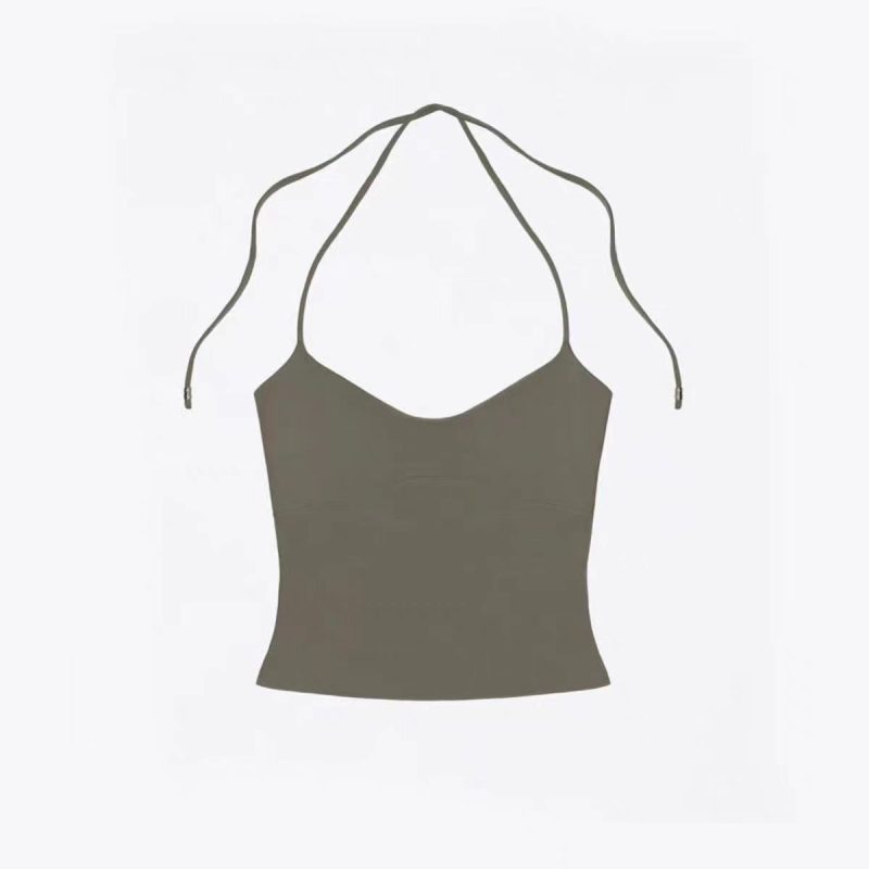 ank air multi-color lace up neck vest with cherry pink suspender and hollowed out back design for women's summer - Image 8
