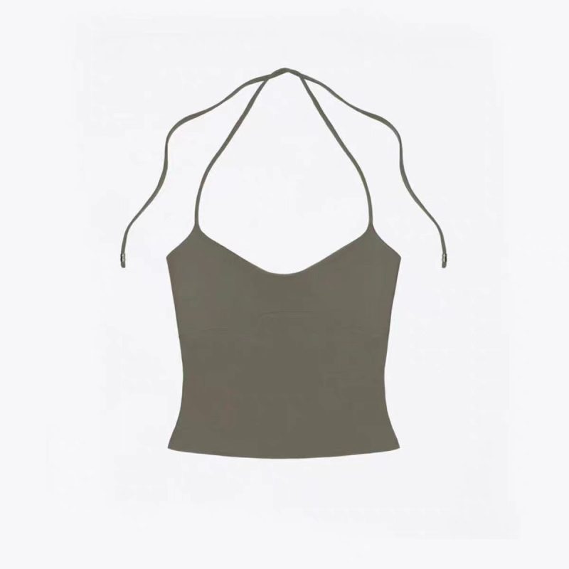 Tank summer red lace up halter top with cherry pink suspender and hollowed out back design - Image 6
