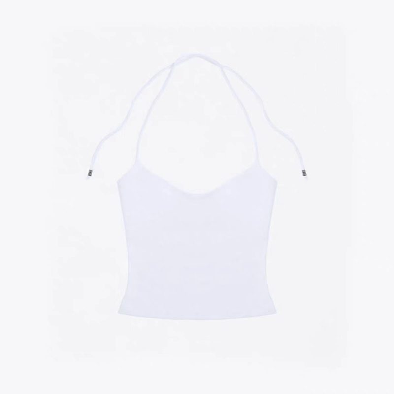 Tank summer red lace up halter top with cherry pink suspender and hollowed out back design - Image 7