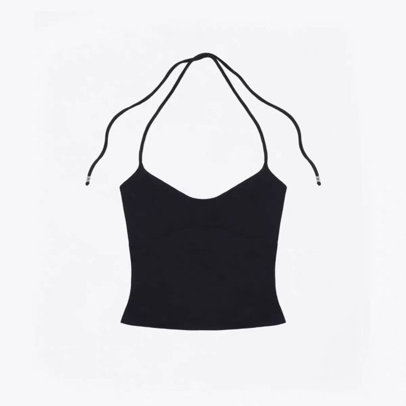 Tank summer red lace up halter top with cherry pink suspender and hollowed out back design - Image 8