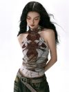 Fashion Women Sexy Sleeveless Vest Graphic Print Crop Top Summer Female Tank Top Y2k Ladies Off Shoulder Tee Top Streetwear 2025