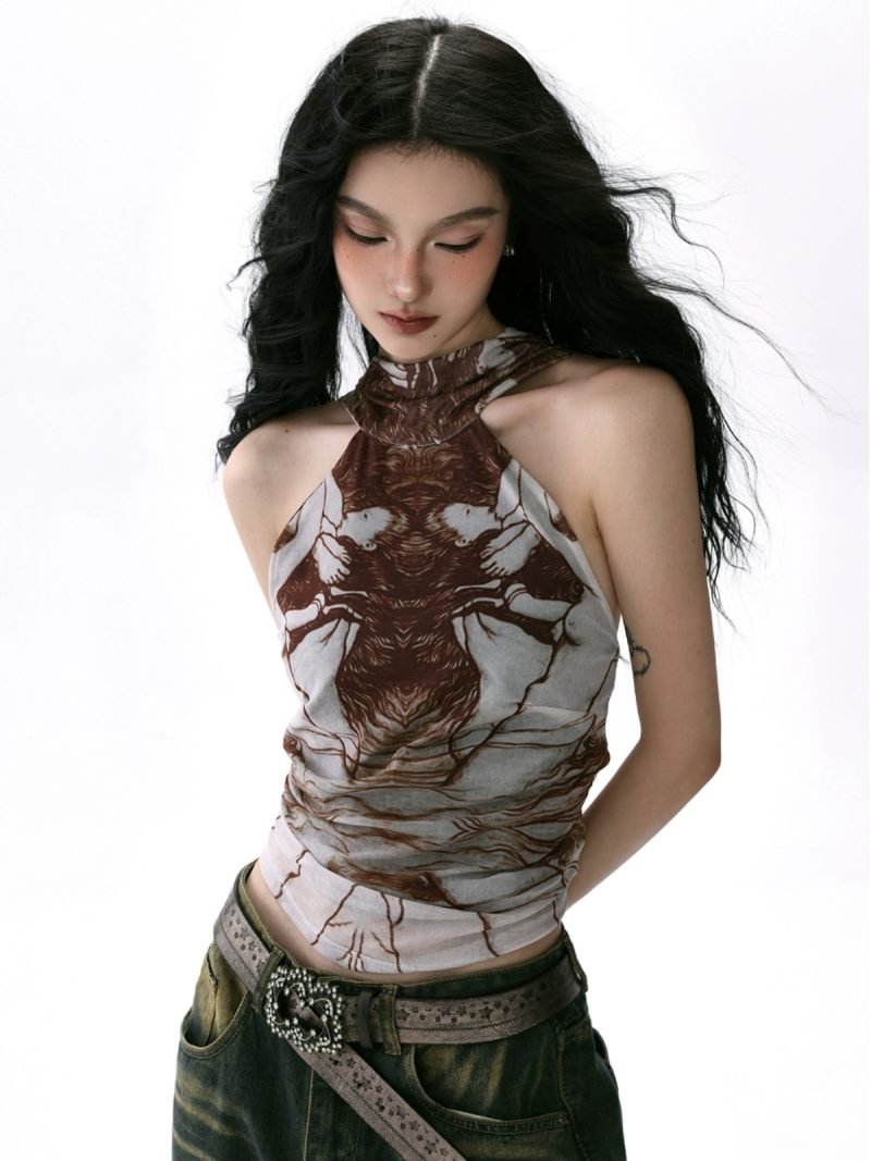 Fashion Women Sexy Sleeveless Vest Graphic Print Crop Top Summer Female Tank Top Y2k Ladies Off Shoulder Tee Top Streetwear 2025