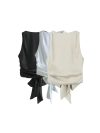 TRZA Women Sexy Fashion With Tied Satin Back Open Crop Blouses O Neck Sleeveless Female Shirts Blusas Chic Tops