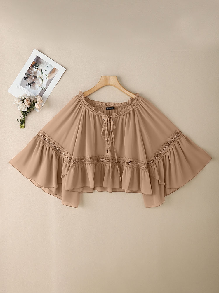 ZANZEA Women Vintage Chiffon Blouse Casual Loose 3/4 Flare Sleeve Short Tops 2025 Summer Seethrough V-neck Pleating Blusas Femme - Image 4