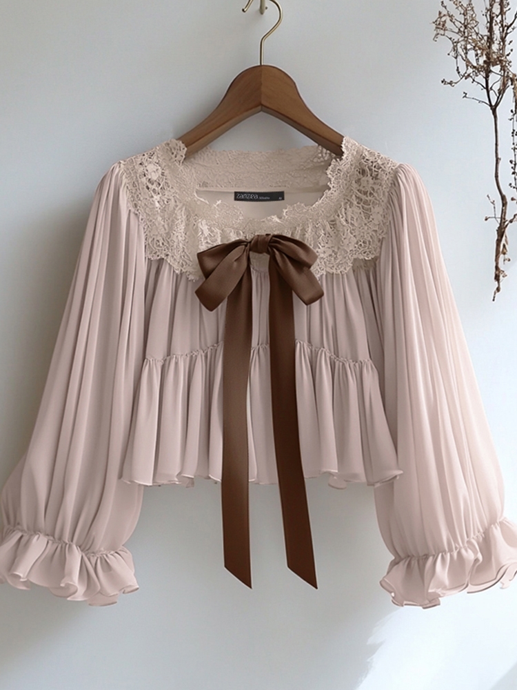 ZANZEA Women Vintage Chiffon Blouse Casual Loose 3/4 Flare Sleeve Short Tops 2025 Summer Seethrough V-neck Pleating Blusas Femme - Image 11