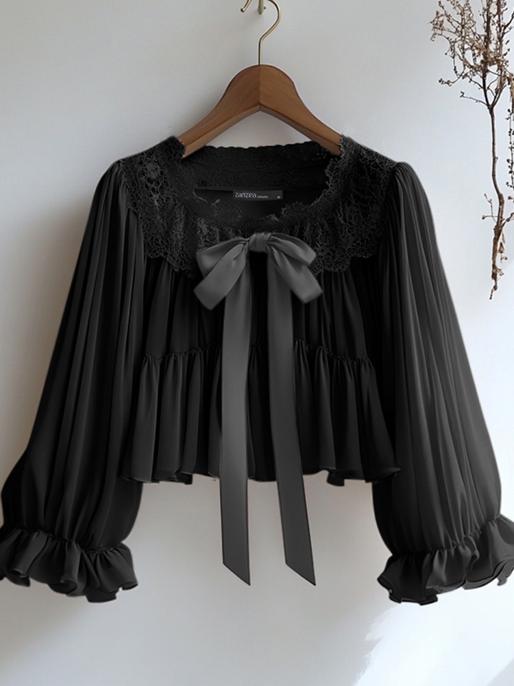 ZANZEA Women Vintage Chiffon Blouse Casual Loose 3/4 Flare Sleeve Short Tops 2025 Summer Seethrough V-neck Pleating Blusas Femme - Image 12