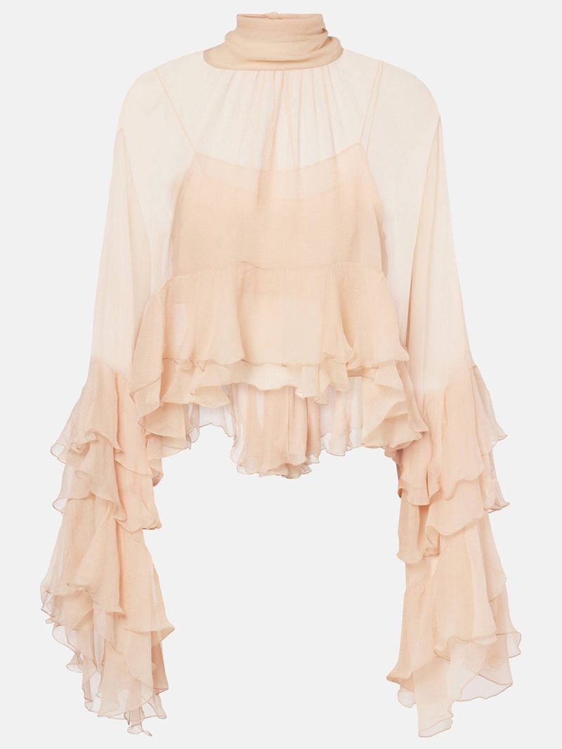 TWOTWINSTYLE Solid Loose Sheer Blouses for Women High Neck Long Sleeves Patchwork Ruffles Folds Elegant Blouse Female Clothing - Image 8