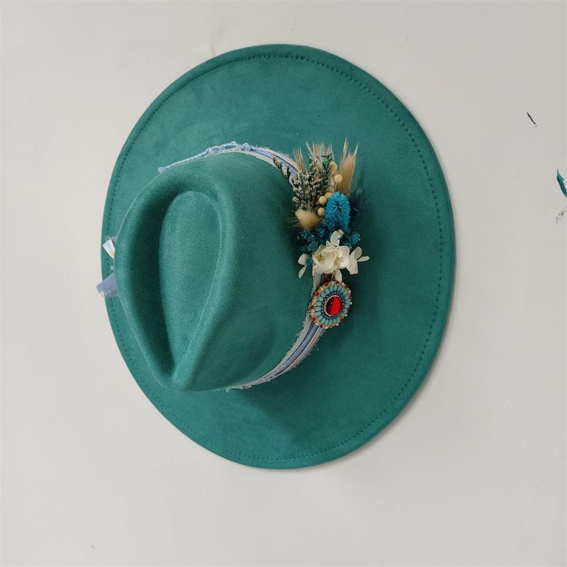 Embroidered three-dimensional flower fedora hat Women's jazz top hat Spring and autumn panama church fashion elegant wedding Hat - Image 4