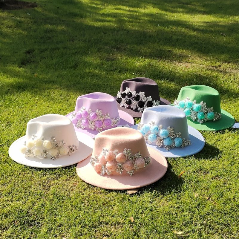 Embroidered three-dimensional flower fedora hat Women's jazz top hat Spring and autumn panama church fashion elegant wedding Hat - Image 6