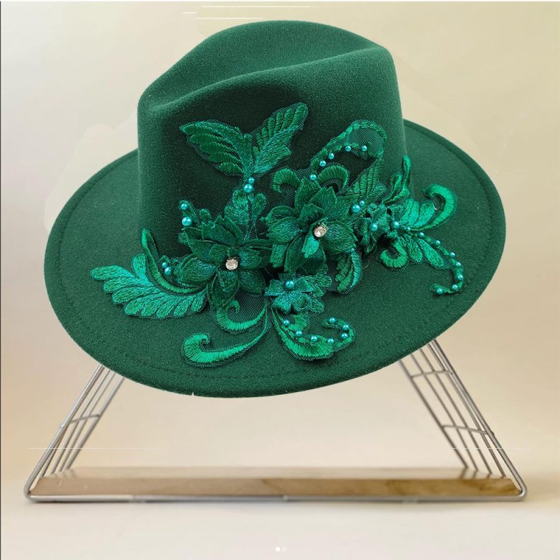 Embroidered three-dimensional flower fedora hat Women's jazz top hat Spring and autumn panama church fashion elegant wedding Hat - Image 12