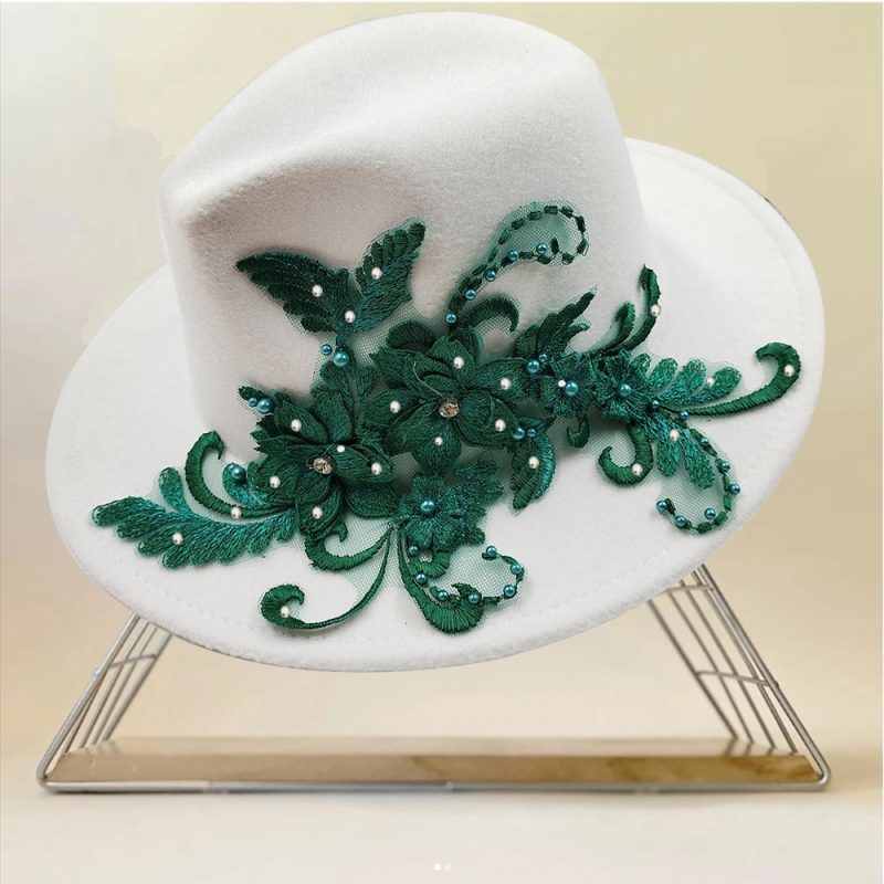 Embroidered three-dimensional flower fedora hat Women's jazz top hat Spring and autumn panama church fashion elegant wedding Hat - Image 13