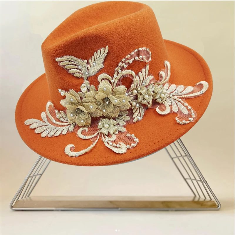 Embroidered three-dimensional flower fedora hat Women's jazz top hat Spring and autumn panama church fashion elegant wedding Hat - Image 14