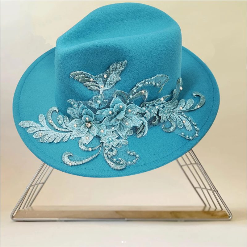 Embroidered three-dimensional flower fedora hat Women's jazz top hat Spring and autumn panama church fashion elegant wedding Hat - Image 19