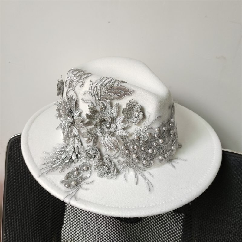 Embroidered three-dimensional flower fedora hat Women's jazz top hat Spring and autumn panama church fashion elegant wedding Hat - Image 20