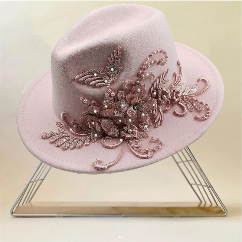 Embroidered three-dimensional flower fedora hat Women's jazz top hat Spring and autumn panama church fashion elegant wedding Hat - Image 24