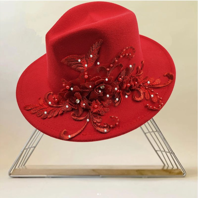 Embroidered three-dimensional flower fedora hat Women's jazz top hat Spring and autumn panama church fashion elegant wedding Hat - Image 26