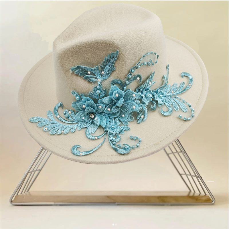Embroidered three-dimensional flower fedora hat Women's jazz top hat Spring and autumn panama church fashion elegant wedding Hat - Image 27