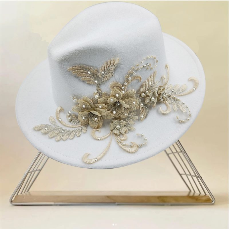 Embroidered three-dimensional flower fedora hat Women's jazz top hat Spring and autumn panama church fashion elegant wedding Hat - Image 28