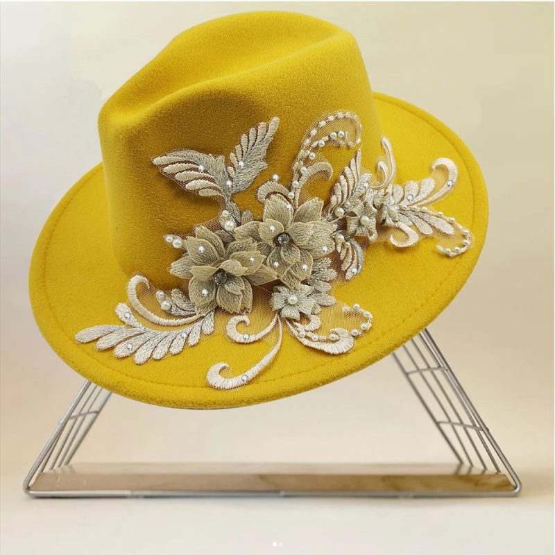 Embroidered three-dimensional flower fedora hat Women's jazz top hat Spring and autumn panama church fashion elegant wedding Hat - Image 29