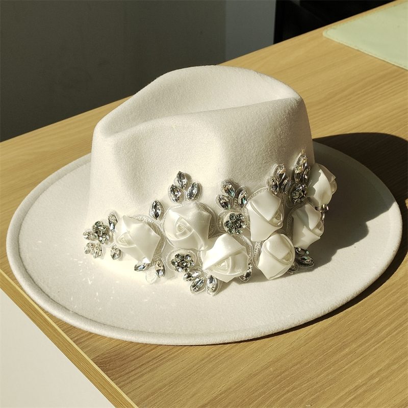Embroidered three-dimensional flower fedora hat Women's jazz top hat Spring and autumn panama church fashion elegant wedding Hat - Image 31