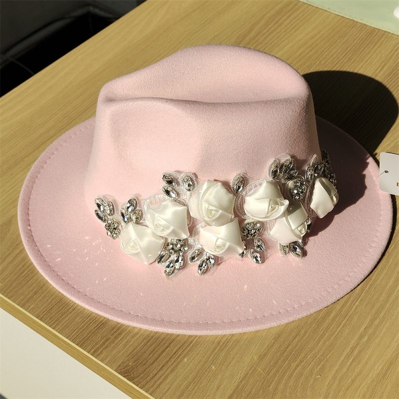 Embroidered three-dimensional flower fedora hat Women's jazz top hat Spring and autumn panama church fashion elegant wedding Hat - Image 32