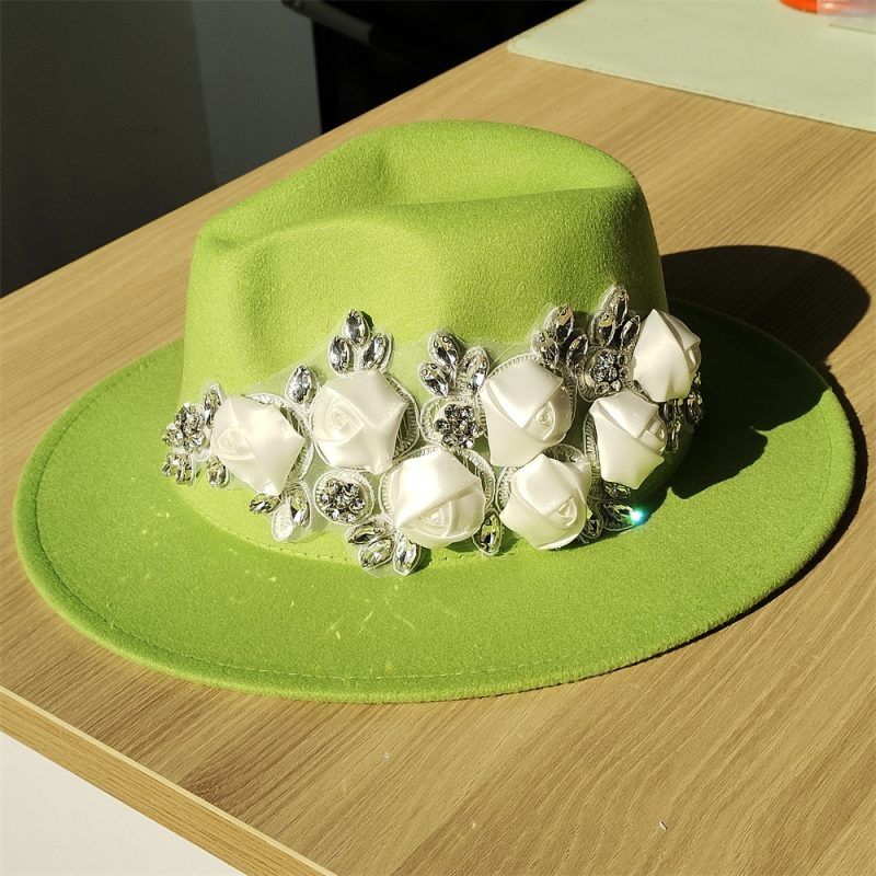 Embroidered three-dimensional flower fedora hat Women's jazz top hat Spring and autumn panama church fashion elegant wedding Hat - Image 33