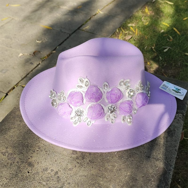 Embroidered three-dimensional flower fedora hat Women's jazz top hat Spring and autumn panama church fashion elegant wedding Hat - Image 34