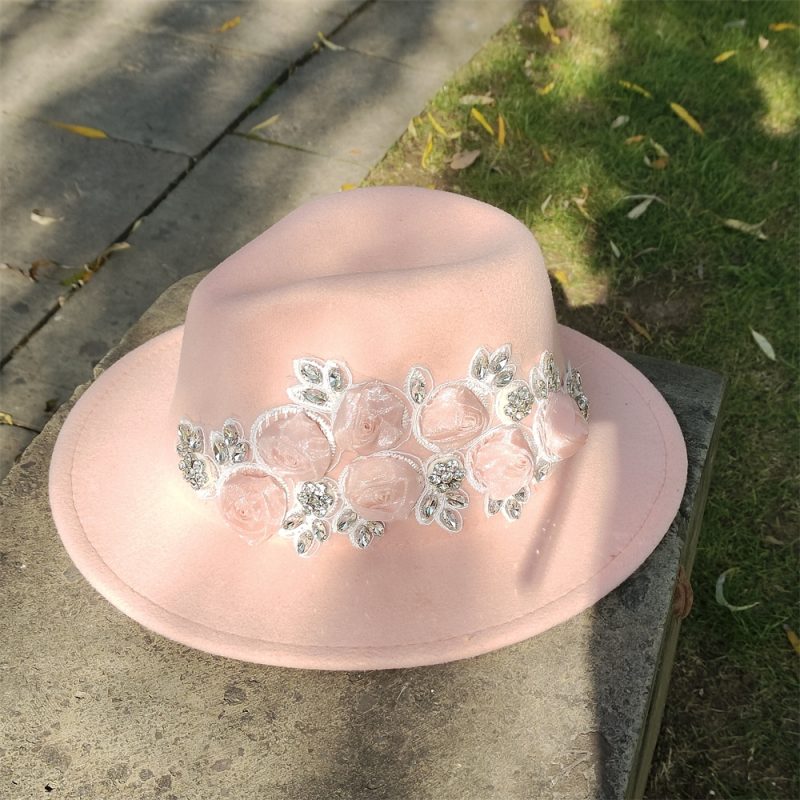 Embroidered three-dimensional flower fedora hat Women's jazz top hat Spring and autumn panama church fashion elegant wedding Hat - Image 35