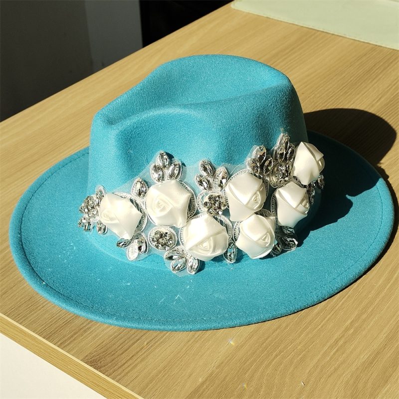 Embroidered three-dimensional flower fedora hat Women's jazz top hat Spring and autumn panama church fashion elegant wedding Hat - Image 39