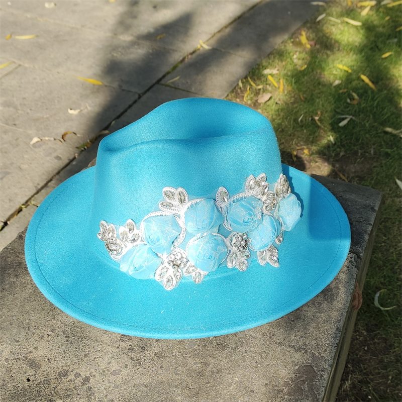 Embroidered three-dimensional flower fedora hat Women's jazz top hat Spring and autumn panama church fashion elegant wedding Hat - Image 40