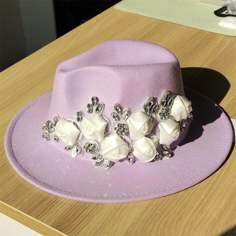 Embroidered three-dimensional flower fedora hat Women's jazz top hat Spring and autumn panama church fashion elegant wedding Hat - Image 41
