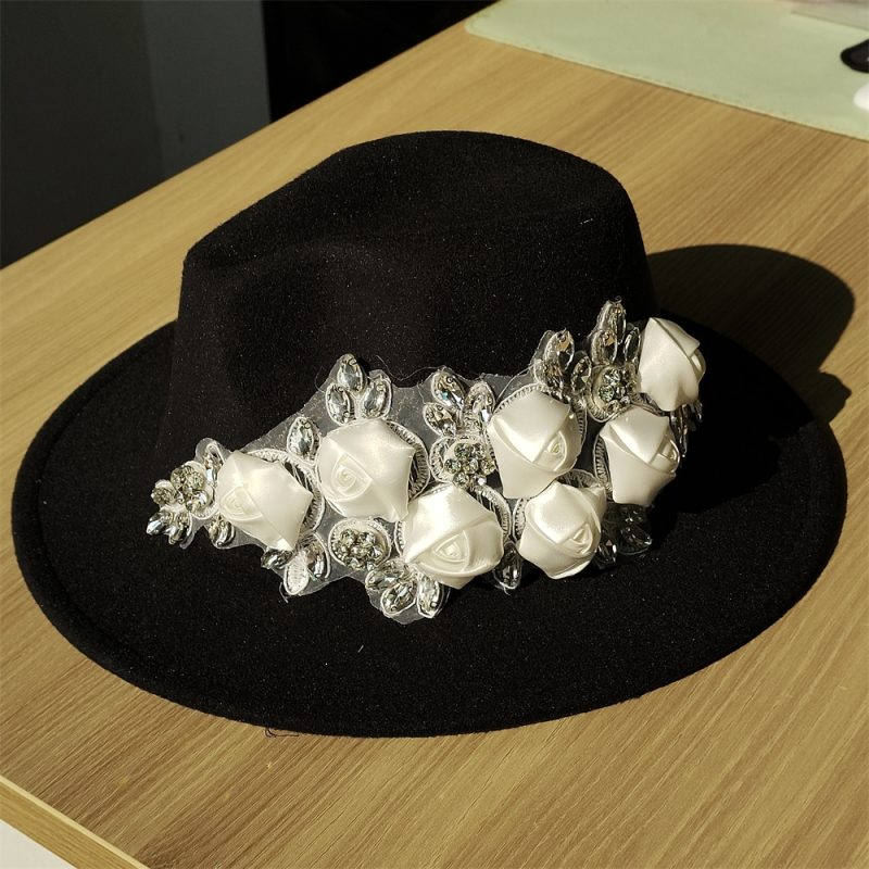 Embroidered three-dimensional flower fedora hat Women's jazz top hat Spring and autumn panama church fashion elegant wedding Hat - Image 42