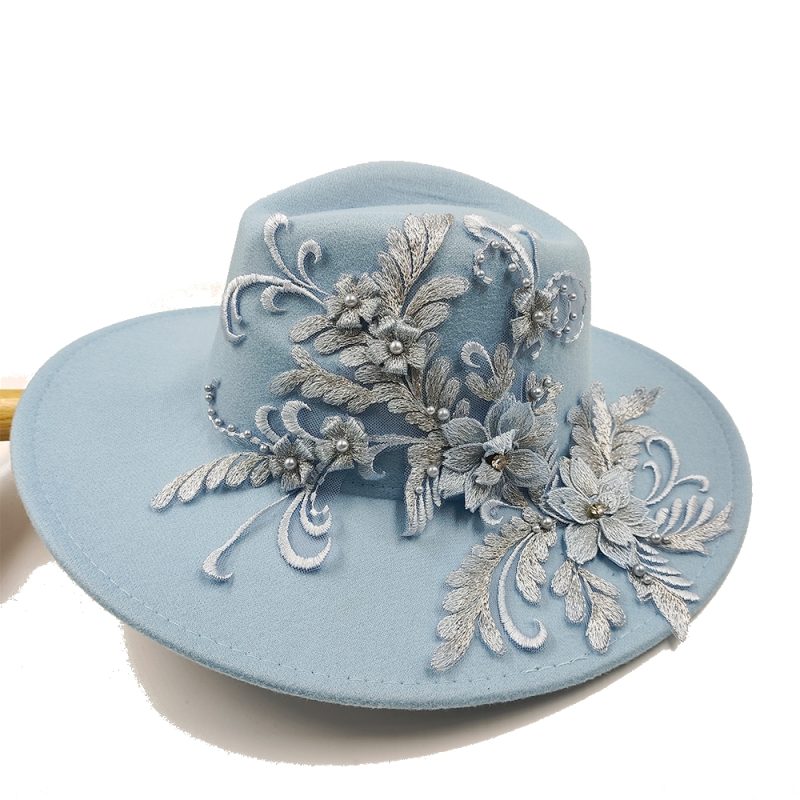 Embroidered three-dimensional flower fedora hat Women's jazz top hat Spring and autumn panama church fashion elegant wedding Hat - Image 44
