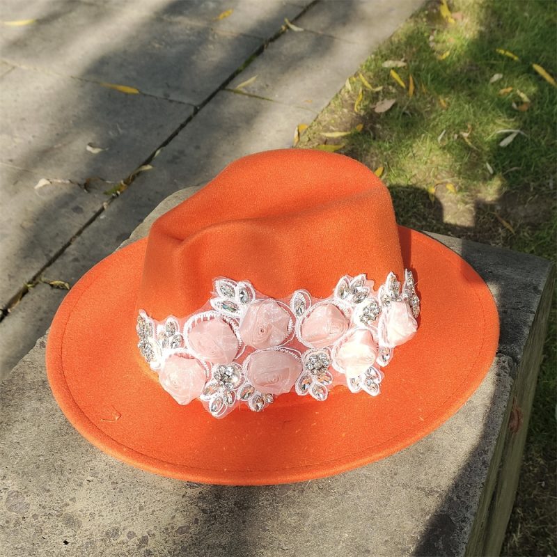 Embroidered three-dimensional flower fedora hat Women's jazz top hat Spring and autumn panama church fashion elegant wedding Hat - Image 45