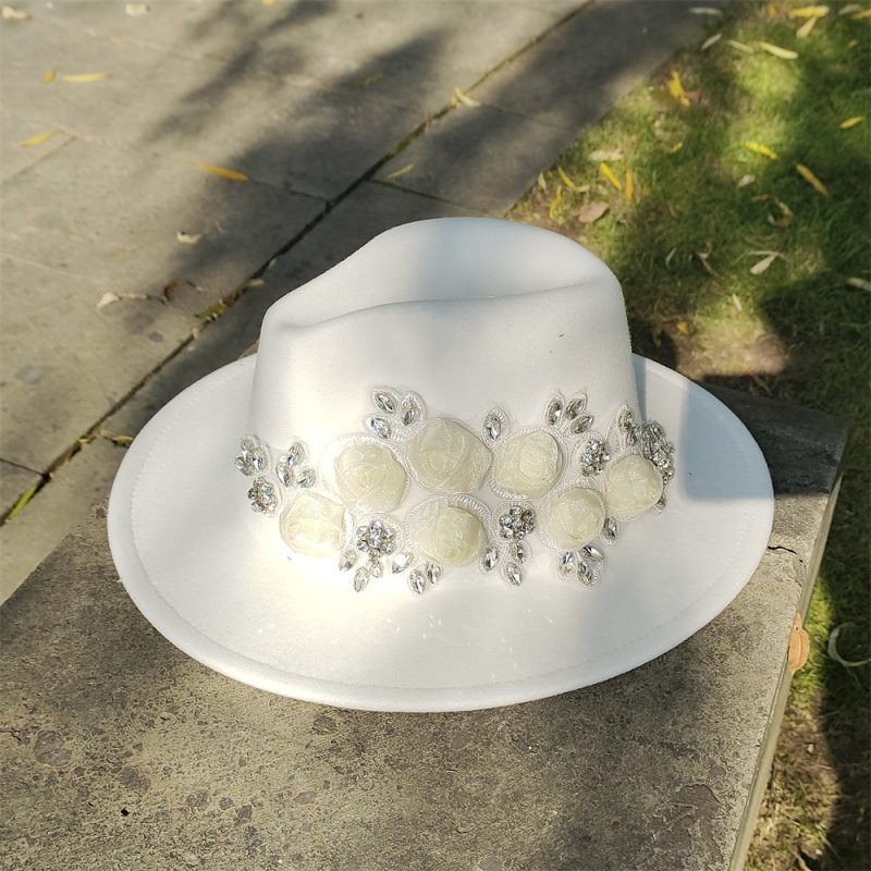 Embroidered three-dimensional flower fedora hat Women's jazz top hat Spring and autumn panama church fashion elegant wedding Hat - Image 46