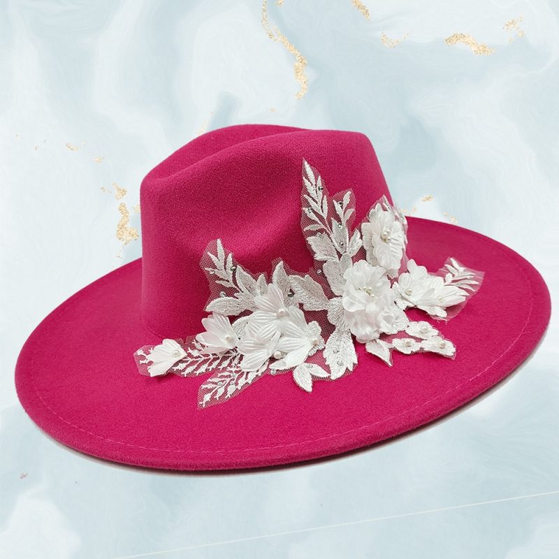 Embroidered three-dimensional flower fedora hat Women's jazz top hat Spring and autumn panama church fashion elegant wedding Hat - Image 51