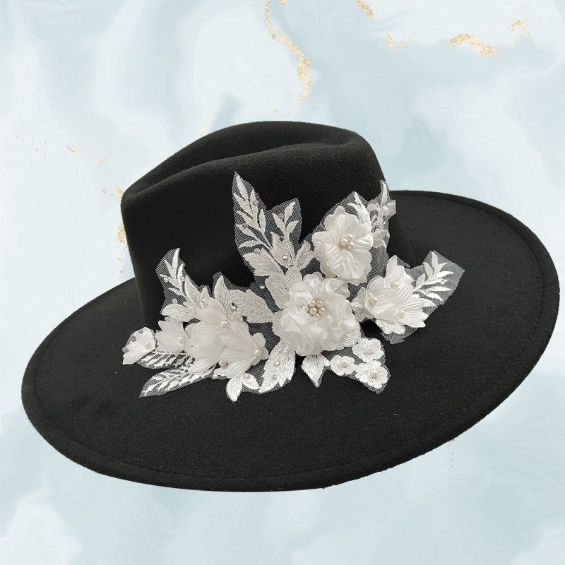 Embroidered three-dimensional flower fedora hat Women's jazz top hat Spring and autumn panama church fashion elegant wedding Hat - Image 52