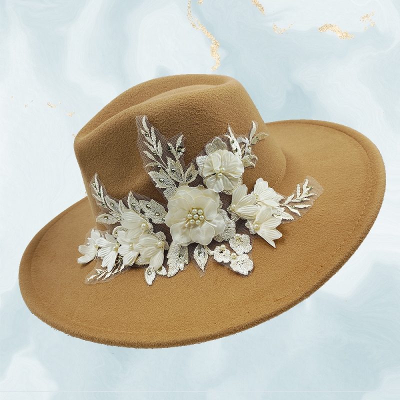 Embroidered three-dimensional flower fedora hat Women's jazz top hat Spring and autumn panama church fashion elegant wedding Hat - Image 53