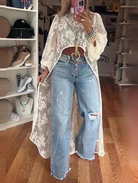 Spring Summer Fashion Solid Color Lace Blouses Women Sexy Perspective High Neck Irregular Holiday Tops Elegant Dress Women Y2k