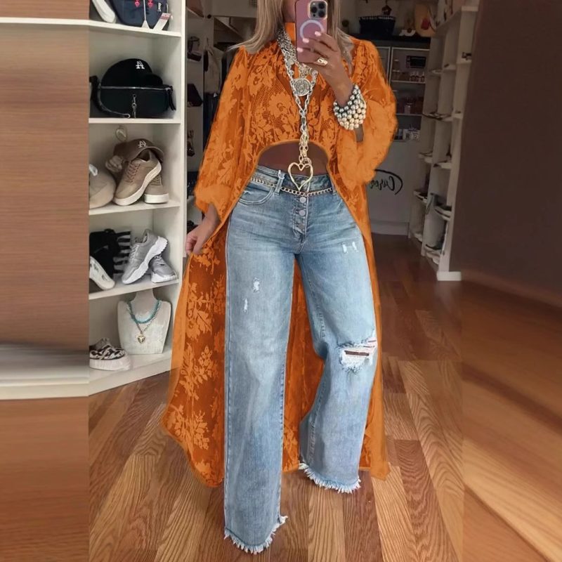 Spring Summer Fashion Solid Color Lace Blouses Women Sexy Perspective High Neck Irregular Holiday Tops Elegant Dress Women Y2k - Image 2