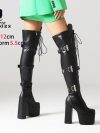 2024 New Winter Long Boots Women Over-the-Knee Black Shoes Gothic Style Thigh High Boots Block Heel Platform Shoes Botas Size 43
